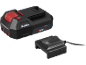 Batterie 2.0Ah et chargeur, noirs avec des accents rouges.