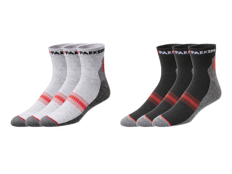 Trois paires de chaussettes Parkside, noires et grises.