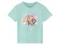 T-shirt enfant bleu clair à manches courtes avec imprimé de Skye de la Pat' Patrouille, un arc-en-ciel et des fleurs.