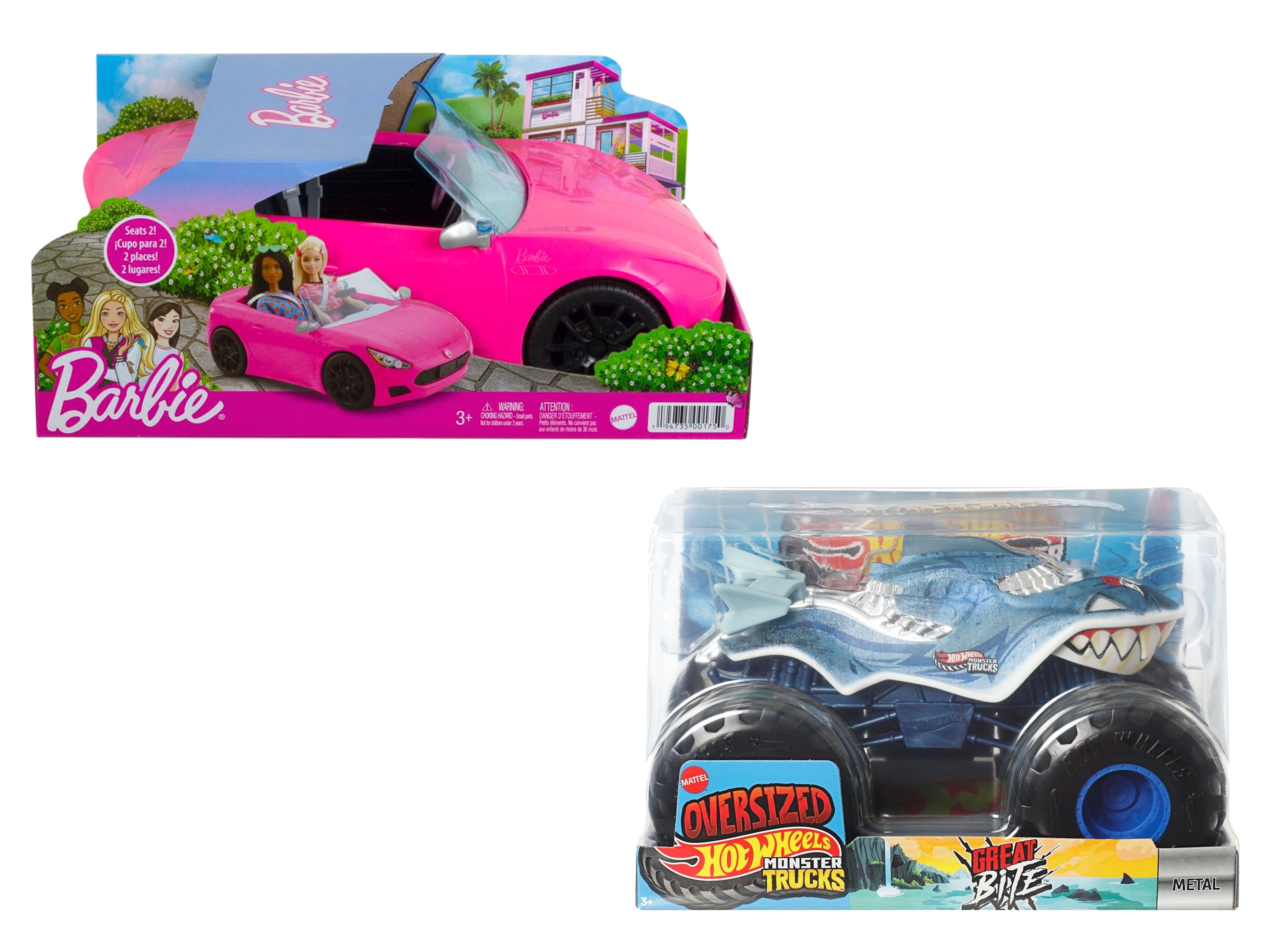 MATTEL Voiture Barbie Cabrio ou Hot Wheels Monster Truck