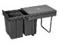 Système de poubelles de tri sélectif à trois compartiments avec couvercle.