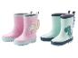 Bottes roses pour enfants avec une licorne et bleu clair avec un dinosaure.