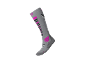 Chaussette de ski grise avec rayures et accents roses et noirs