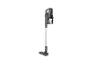 Aspirateur balai sans fil gris foncé avec tube argenté.