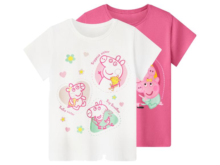 T-shirts à manches courtes pour filles, un blanc avec des imprimés de porcelets et un rose avec un porcelet.