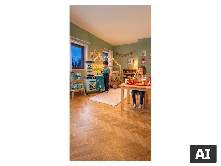 Set d'appareils de cuisine en jouet LUPILU® dans une chambre d'enfant chaleureuse. [image générée par l'IA]