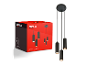 Suspension LED BRILONER avec trois abat-jours cylindriques noirs striés et emballage