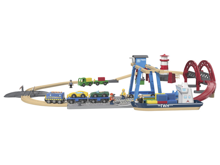 Aller en mode plein écran : Playtive Set de chemin de fer port à conteneurs en bois XL - Image 5