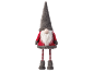 Gnome décoratif de Noël avec chapeau gris, barbe blanche et tenue rouge.