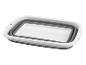 Bassine rectangulaire pliable en silicone dans des tons gris et blancs.