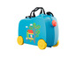 Une valise bleue avec des roues et un design Peppa Pig.