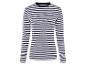 Un t-shirt à rayures à manches longues en bleu marine et blanc.