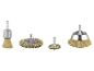 Ensemble de brosses métalliques pour perceuse, incluant brosses coupelles et disques.