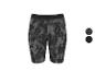 Short de sport femme noir et gris à motif abstrait, avec ceinture élastique.