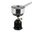 Camping gaz et casserole en acier inoxydable.