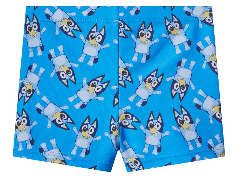 Short de bain bleu pour enfants avec motif de chien de dessin animé.