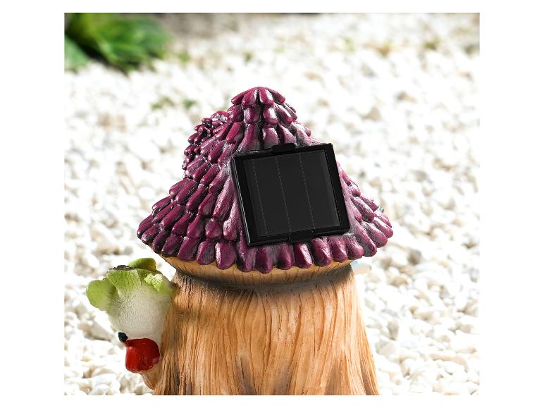 Une maison de champignon rose avec un panneau solaire.