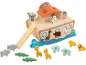 Jouet en bois Arche de Noé avec figurines d'animaux et de personnes.