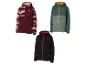 Trois vestes softshell pour enfants de couleurs et motifs différents.