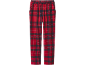 Pantalon à carreaux rouges avec taille élastique.