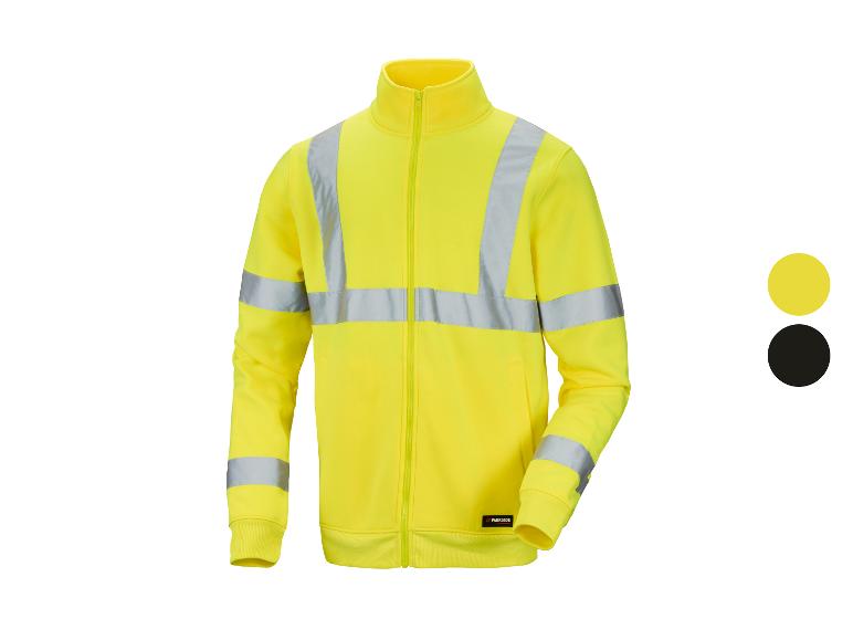Veste polaire jaune avec bandes réfléchissantes, avec échantillons de couleur jaune et noir.