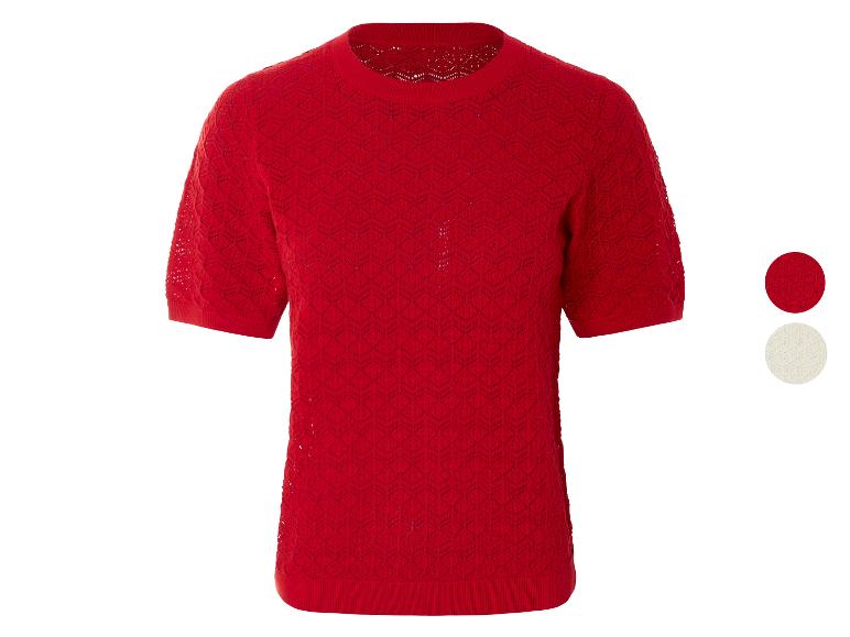 Tops en tricot à manches courtes, rouge et crème.