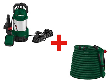 PARKSIDE® Pompe immergée pour eaux chargées + Tuyau d'arrosage extensible
