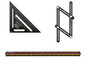 Un ensemble de règles noires Parkside, comprenant un triangle, une règle pliable et une règle droite.