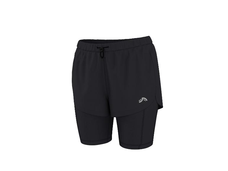 Short de sport noir 2 en 1 pour femme avec leggings intégrés.