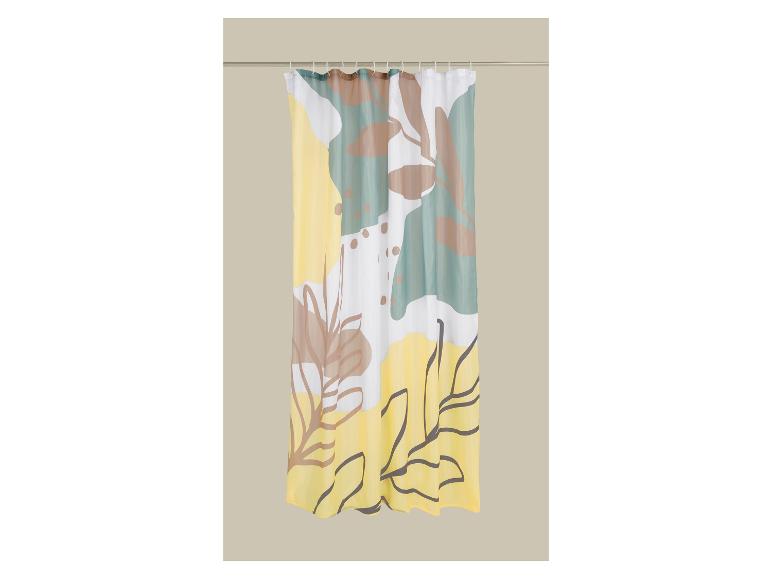 Rideau de douche avec imprimé botanique abstrait en jaune, vert, blanc et marron