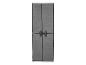 Grande armoire en tissu gris avec deux portes et bordure noire, idéale pour ranger les vêtements.