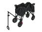 Chariot de transport pliable avec tissu noir et quatre roues.