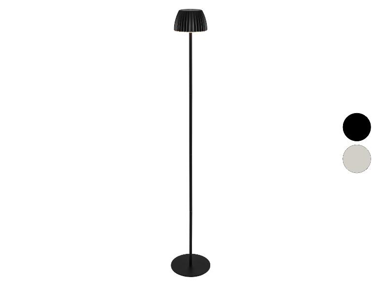 Lampadaire noir avec abat-jour plissé, présenté avec des options de couleur noire et grise.