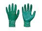Deux gants de jardinage verts avec poignets côtelés, l'un paume vers l'avant, l'autre dos vers l'avant.