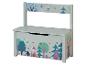 Banc coffre pour enfants décoré d'un motif forestier.
