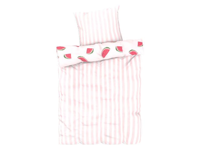Parure de lit rayée rose et blanche avec motif pastèque.