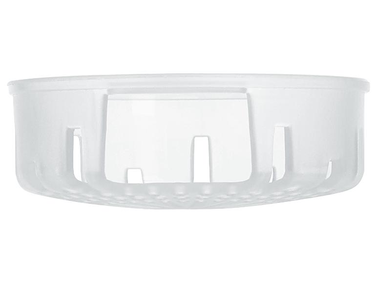 Panier transparent en plastique pour lave-vaisselle avec fentes pour couverts.