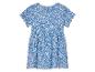 Une robe bleue à imprimé floral blanc.