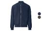 Blouson bomber bleu foncé pour homme avec fermeture éclair et deux options de couleur.