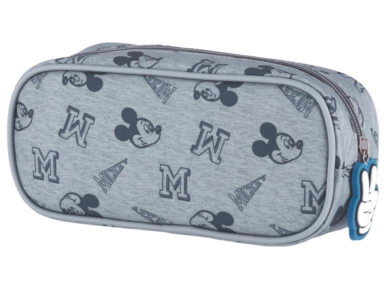Trousse à crayons grise Mickey Mouse : motifs Mickey et lettres.