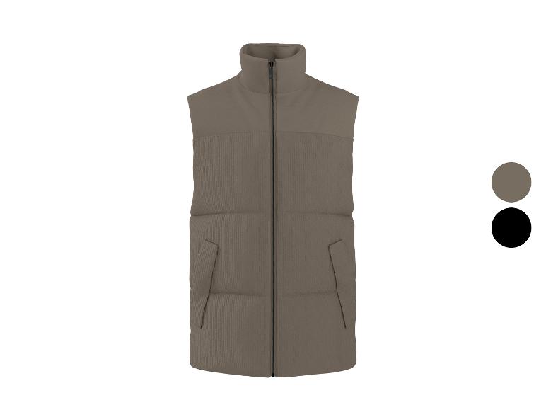 Gilet matelassé homme marron avec col montant et fermeture éclair, présenté avec options de couleur.