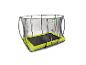 Trampoline rectangulaire avec filet de sécurité et détails vert lime.