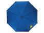 Parapluie bleu avec des formes géométriques colorées et un cercle jaune