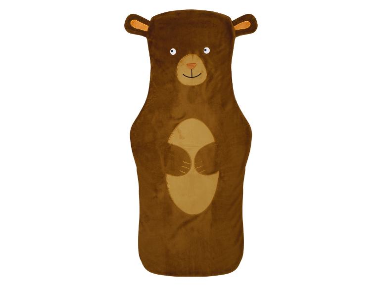 Sac de couchage enfant marron en forme d'ours avec oreilles et museau.