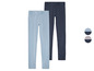 Deux paires de leggings en bleu clair et bleu foncé.