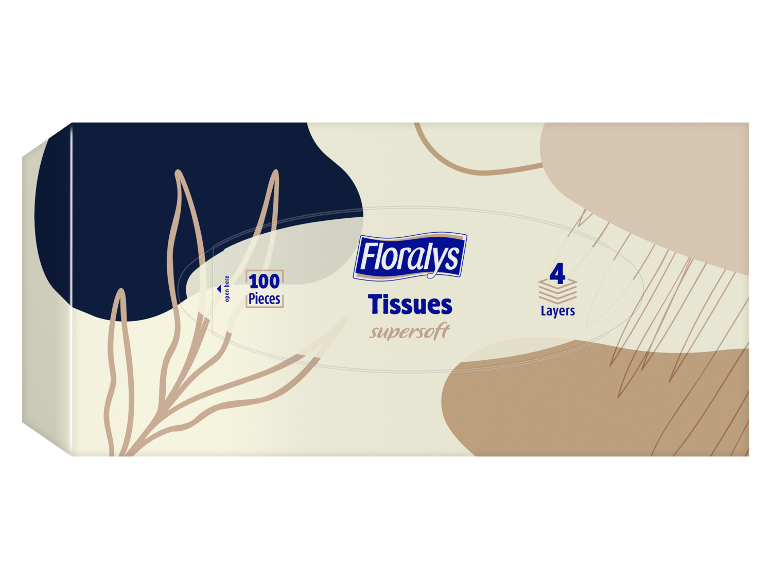 Paquet de 100 mouchoirs en papier super doux à 4 épaisseurs avec motif floral.