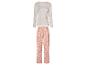 Pyjama femme avec haut manches longues et pantalon rose à imprimé feuilles.