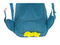 Un sac à dos bleu avec des panneaux en mesh et une sangle jaune.