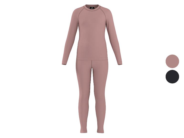 Sous-vêtements thermiques roses pour femme, composés d'un haut à manches longues et d'un legging.