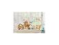 Ensemble de jeu pour enfants avec cabane dans les arbres, figurines d'animaux et camping-car sur une table blanche.